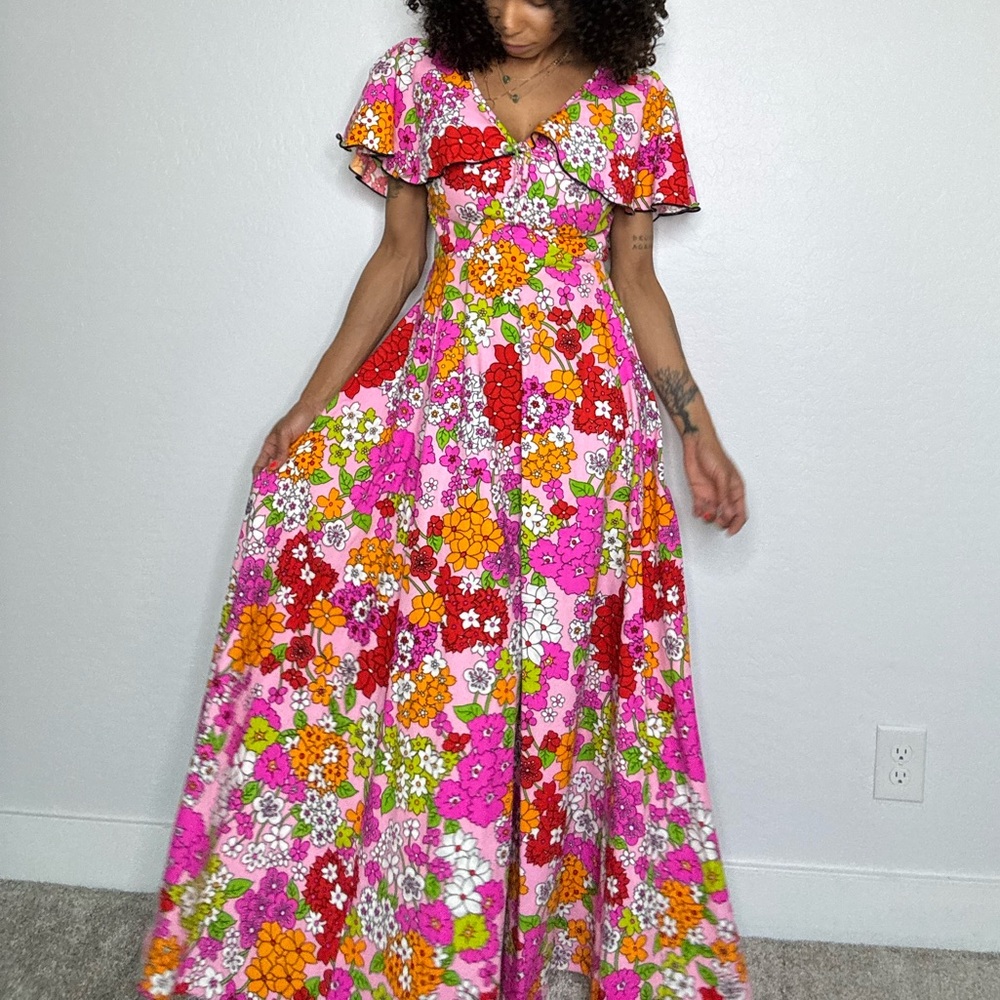 70's Vintage Neon Paisley Party Dress